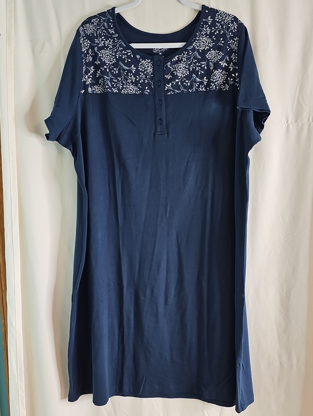 Nationsl Navy Blue Floral Yoke Short Sleeve Women's Top